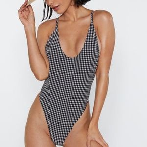 Nasty Gal They Went That Wave Gingham Crinkle Swim
